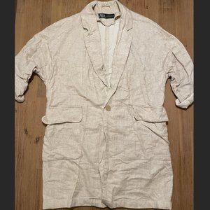 Zara Beige Linen Oversized Blazer